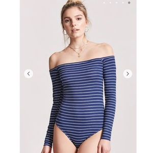 Forever 21 Blue and White Bodysuit